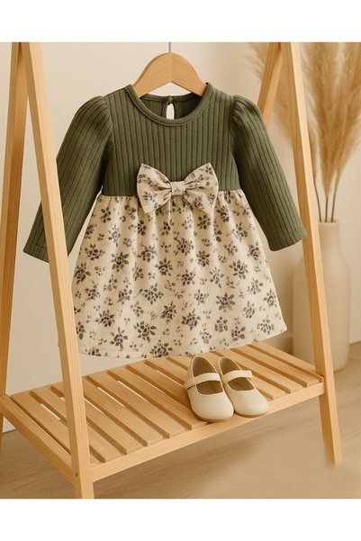 genybaby Baby Girl Knitwear Top and Floral Patterned Skirt Dress - Long Sleeve Stylish Model