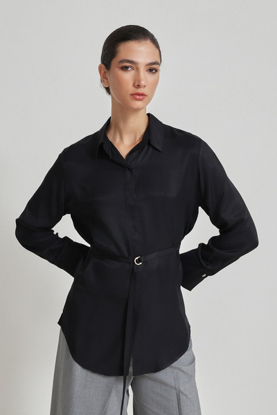 Setre Black Waist Belt Long Sleeve Shirt