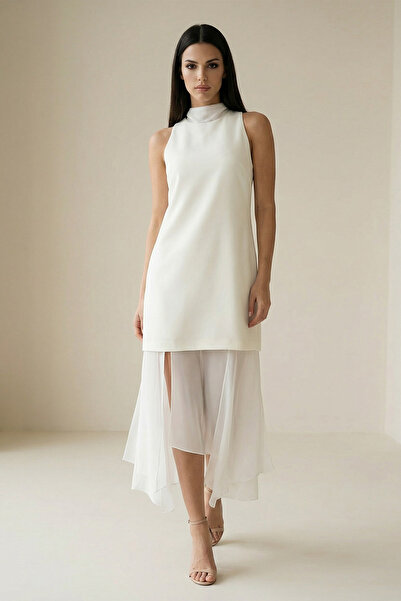 Setre Rochie crem, fără mâneci, cu detaliu de fustă