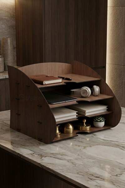 Evene Dosya Düzenleyici Masa Üstü Organizer Ahşap Evrak Raflı Model 3