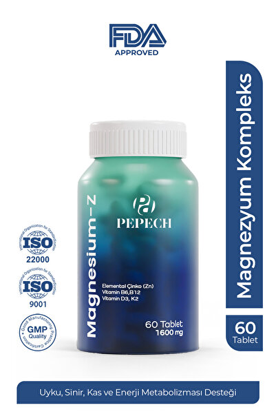 PEPECH Magnezyum 200.1 mg 3 Form Bisglisinat Malat Sitrat B6 B12 D3 K2 Çinko ...
