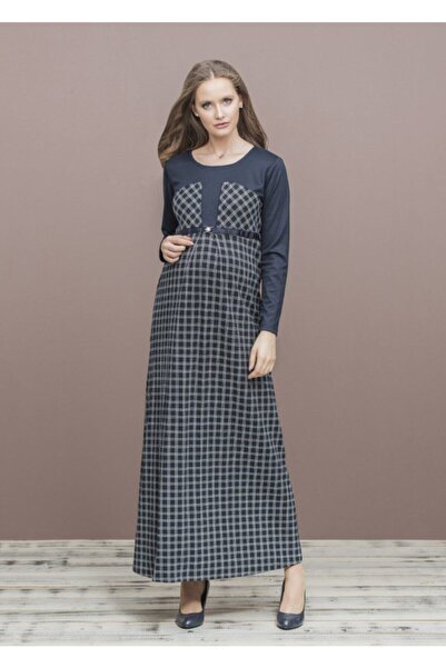 Genel Markalar Önü Metal Tokalı Uzun Hamile Elbise