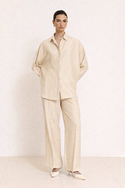 Setre Beige Fabric Detailed Relaxed Fit Long Sleeve Shirt