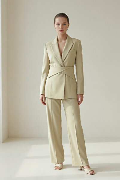 Setre Olive Bel Detaylı Ceket Pantolonlu Takım