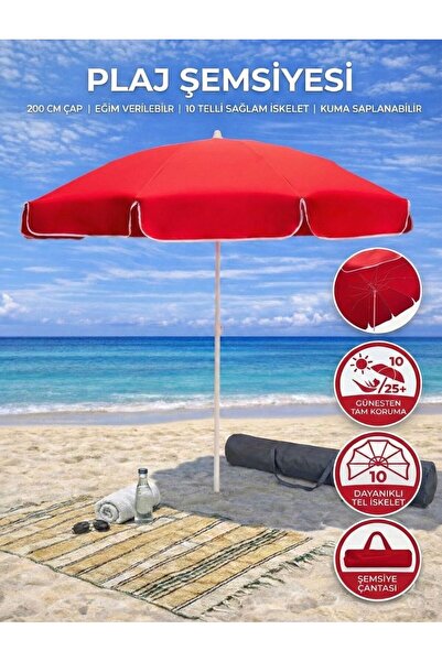 form outdoor Plaj Şemsiyesi 200 Cm Çapında 10 Telli Taşıma Çantası Hediyeli