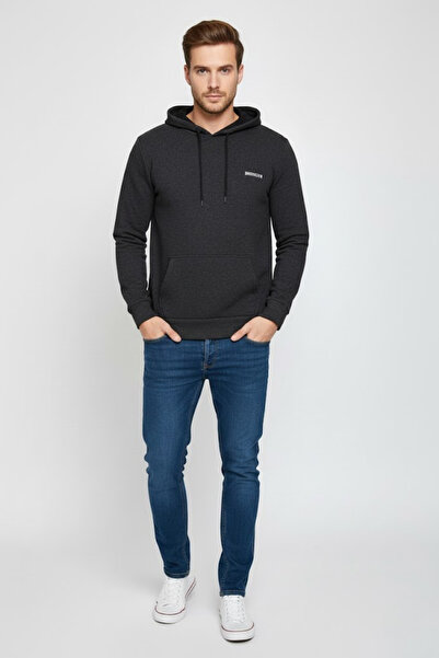 Superlife Antracit Printed Hooded Kengur džep dukserica