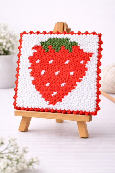 SevseHobi HANDMADE ÇİLEK DESENLİ BANYO/ SÜS/ ÇEYİZLİK KARE MODELLİ LİF