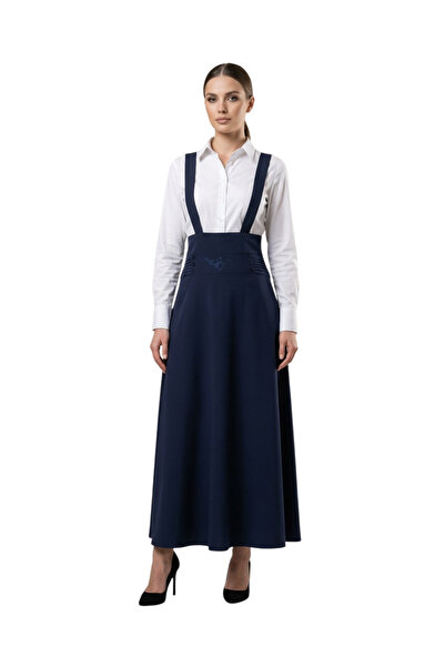 Apsen Collection Apsen Women's Navy Blue Woven Salopet Skirt 1952-106