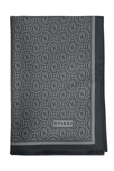 Vakko Twill Silk Shawl - New Monogram - Dark Gray
