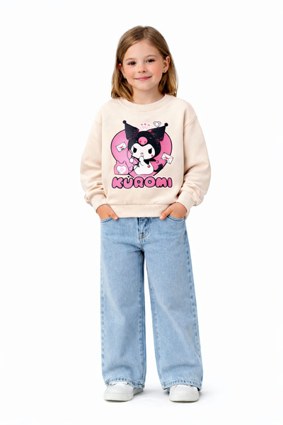hn sport Kuromi Temalı Kız Çocuk Alt Üst Takım Kot Pantolon ve Sweatshirt