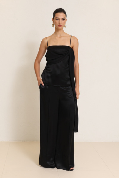 Setre Bluză neagră din șifon cu bretele subțiri