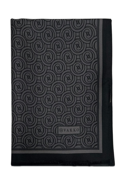 Vakko Twill Silk Shawl - New Monogram - Anthracite