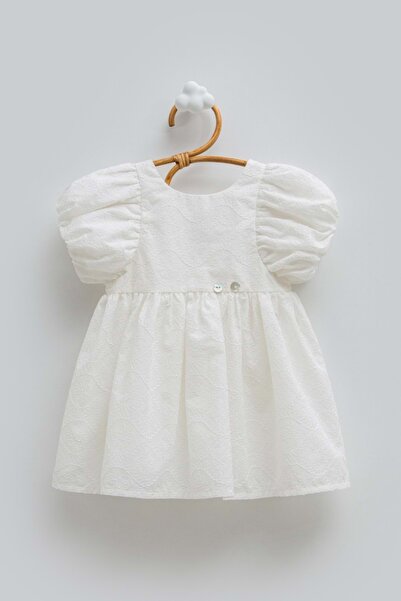 Caramell Balon Kollu Embroidered Dress Ecru