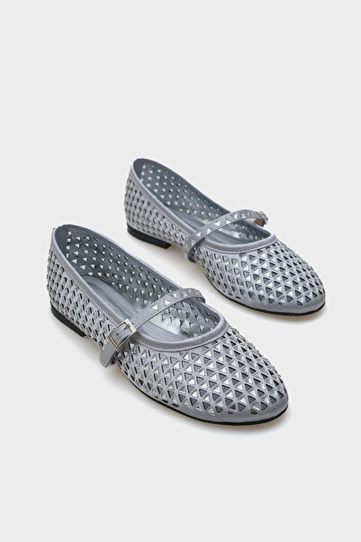 Capone Outfitters Aleda Taşlı Fileli Bantlı Yuvarlak Burunlu Kadın Babet