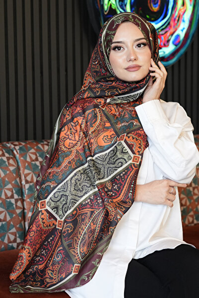 AFVENTE شال قطني ناعم بنمط بيزلي باللون البني