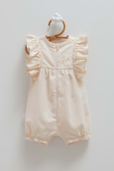 Caramell Mini Lady Ruffled Sleeves Linen Barbatöz Beige