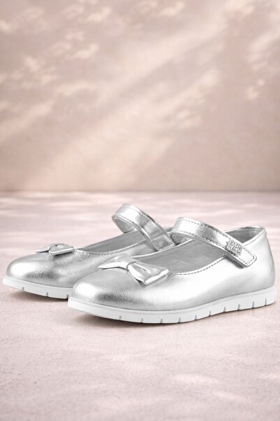 Rakerplus Prava koža Srebrna Sa kamenčićima Velcro devojčina Baletanke