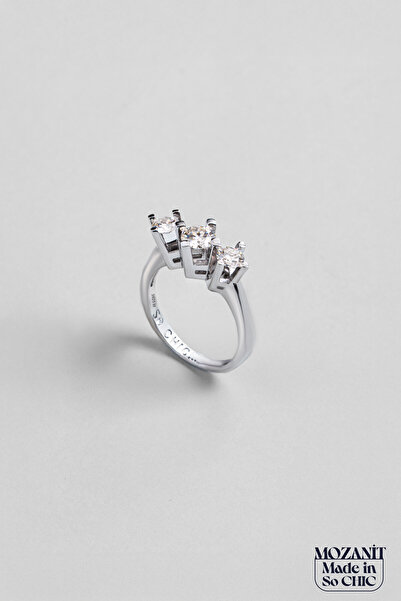 So CHIC... Nova Mozanit 18 Ayar Beyaz Altın Kaplama Gümüş Tria Yüzük