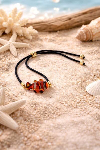 ADAMODART Nemo Orange Fish Murano Glass Beaded Adjustable String Bracelet
