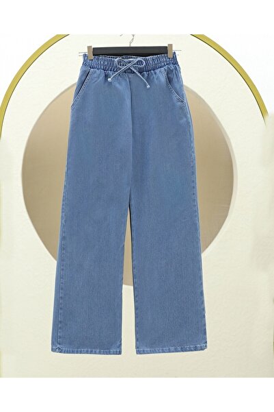 HİJABAYA Beli Lastikli Cepli Bol Paça Kot Pantolon