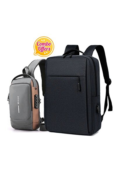 Zen Store طقم مكون من قطعتين: حقيبة عابرة للجسم رمادية وحقيبة حقيبة محمول رفي...