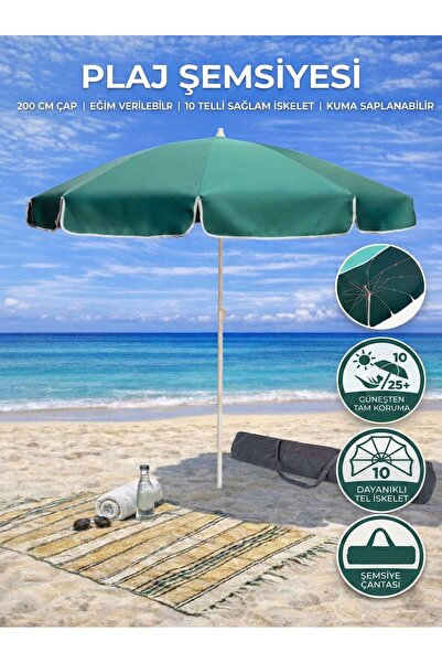 form outdoor Plaj Şemsiyesi 200 Cm Çapında 10 Telli Taşıma Çantası Hediyeli