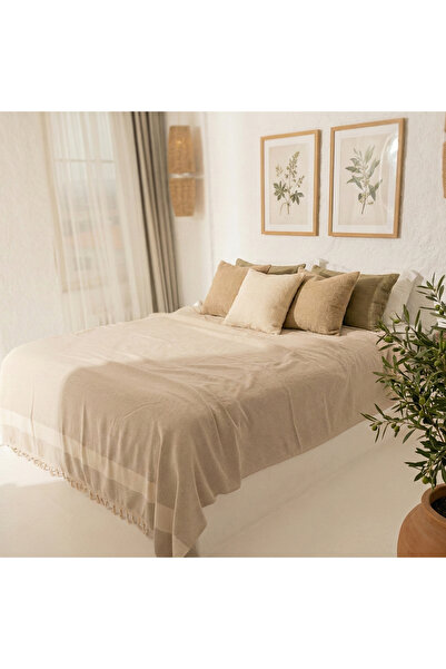 Fringe Home Elmas 100% Pamuk Çift Kişilik Bej Yatak Örtüsü, Pike 200x220cm Ço...