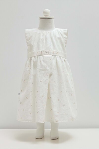 Caramell Mini Lady Flower-Detail Linen Dress Ecru