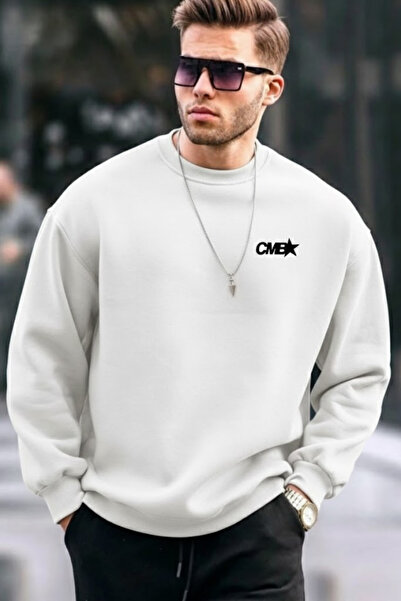 COMBİNE MİCHAİL Hanorac ecru pentru bărbați, din bumbac, cu imprimeu pe piept