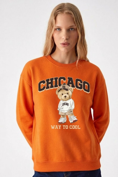 COMBİNE MİCHAİL Women's Chiacago Bear Print Orange Sweatshirt
