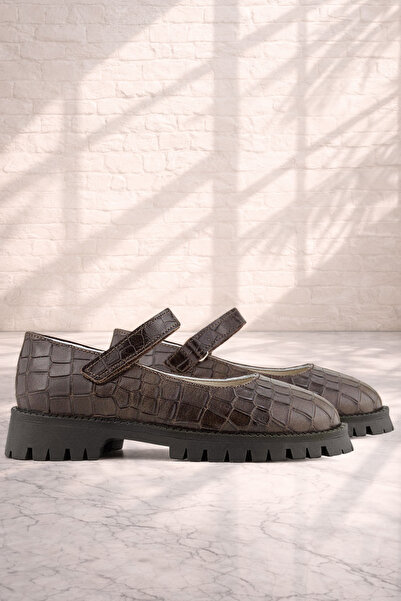 Rakerplus Genuine Leather Brown Patterned Velcro Thick Soled Girls' Shoes