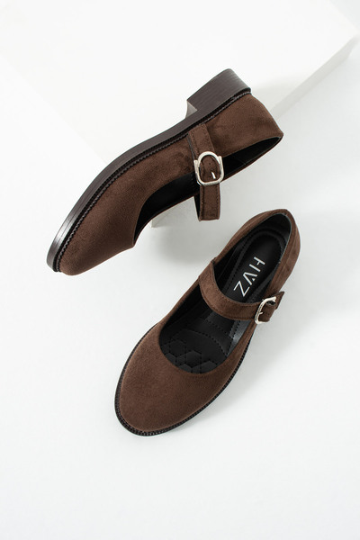 HVZ Exclusive Кафяви суедни дамски удобни ергономични обувки тип Мери Джейн