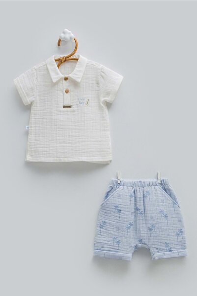 Caramell Free Boy Muslin Top and Bottom Set Blue