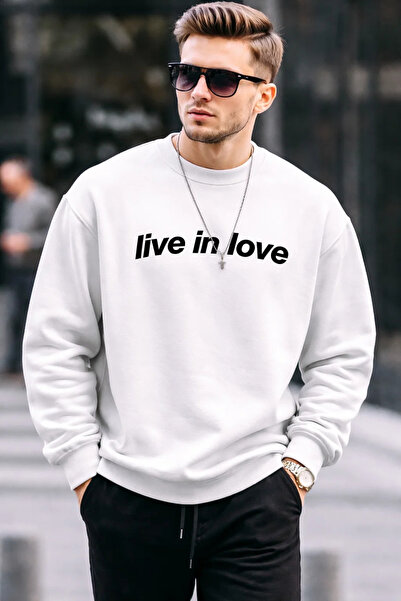 COMBİNE MİCHAİL Hanorac ecru pentru bărbați, casual, din bumbac, cu design scris