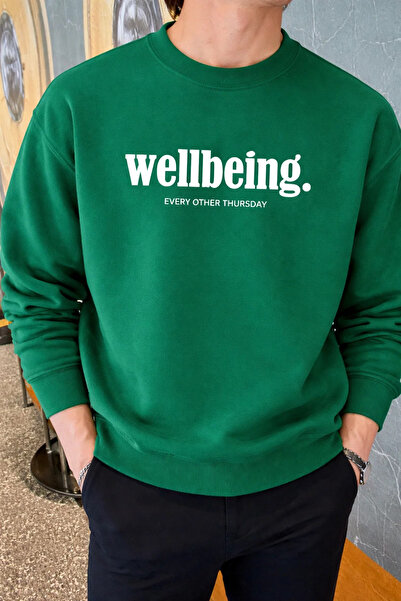 COMBİNE MİCHAİL Wellbeing Themed Printed Men's Green Sweatshirt