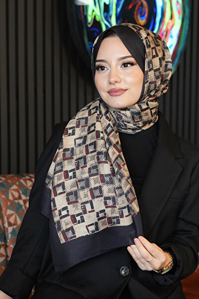 AFVENTE Ρετρό τετράγωνο σχέδιο, καυτό καφέ, απαλό βαμβακερό σάλι