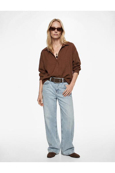 Koton Modal Fabric Regular Fit 3/4 Sleeve Long Sleeve Textured Crop Shirt