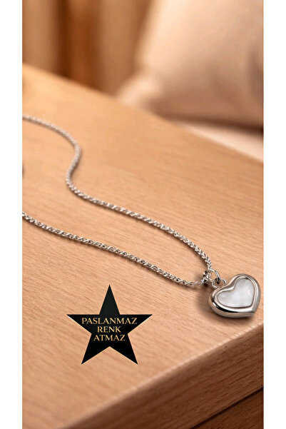 stainless steell 316L Steel Silver Vintage Pearlescent Heart Women's Necklace