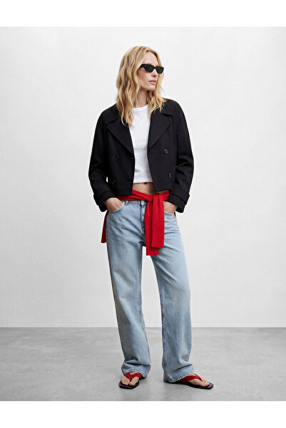 Koton Pamuklu Uzun Kollu Düğmeli Cepli Kruvaze Kısa Gabardin Trençkot