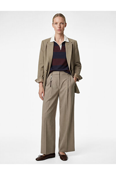 Koton Viscose Blended High Waist Button Detailed Palazzo Trousers with Pockets