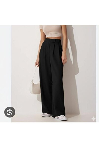 AXXAN Pantaloni negri palazzo de damă, cu fermoar cu velcro, cu picior larg, ...