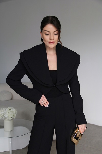 Julidress Jachetă căptușită cu guler cu volane și pantaloni, set premium cu d...