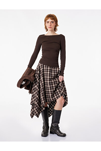 Koton Βαμβακερό μπλουζάκι με μακρύ μανίκι με στρογγυλή λαιμόκοψη