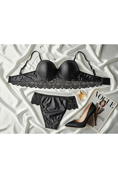 WOMEN'S WORLD FANTASY ΣΕΤ ΓΥΝΑΙΚΕΙΟ ΕΣΩΤΕΡΙΚΟ ΕΝΔΥΜΑΤΟ ΜΑΥΡΟ ΔΕΡΜΑΤΙΝΟ