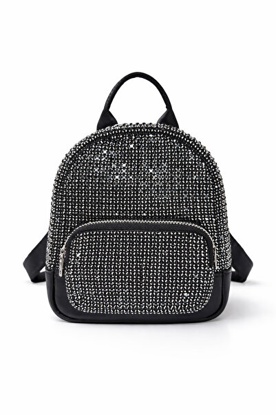 Karşıyaka Bijuteri Taş Detaylı Siyah Kadın Sırt Çantası