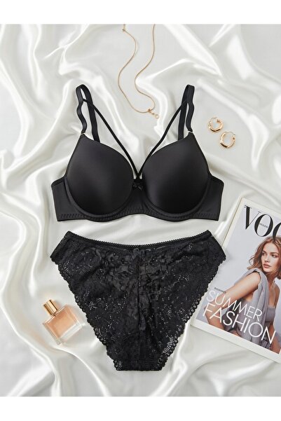 WOMEN'S WORLD FANTASY Дънки с дантелена подплата, комплект черен сутиен