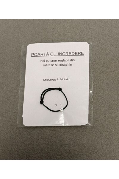 OEM Inel Elegant cu Snur Reglabil si Cristal Swarovski - Negru