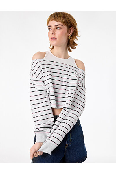 Koton Uzun Kollu Bisiklet Yaka Şardonlu Atlet Katmanlı Crop Sweatshirt