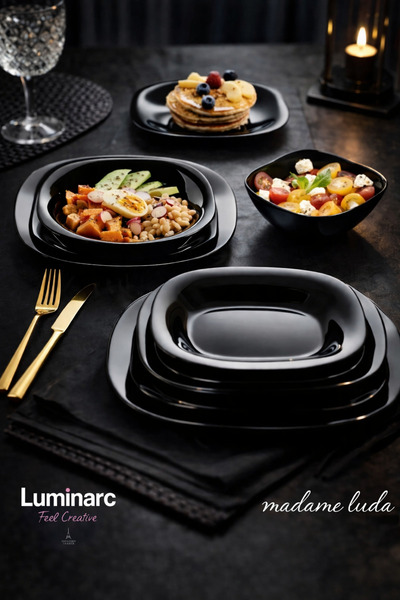 MADAME LUDA Luminarc Carine Siyah 24 Parça 6 Kişilik Yemek Takımı.(SERVİS-YEM...