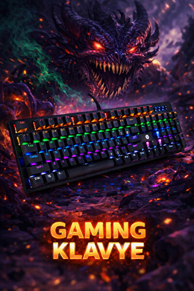 HP GK100F Mekanik Gaming Klavye RGB Işıklı Kablolu Klavye Şık Zafir Modern Ta...